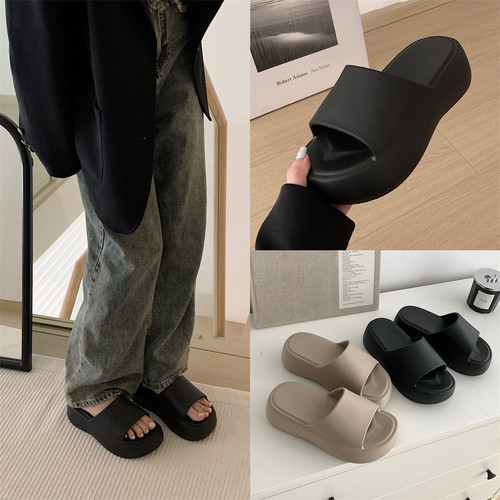 细细条 厚底踩屎感拖鞋女夏季学生时尚外穿防滑简约纯色沙滩凉拖 - 图2