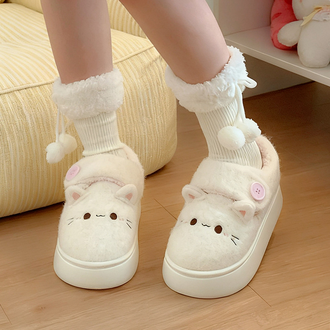 细细条 软萌小猫厚底学生加绒乐福棉鞋休闲保暖女冬户外面包鞋ins,淘宝优惠券,粉丝福利购,淘宝优惠卷