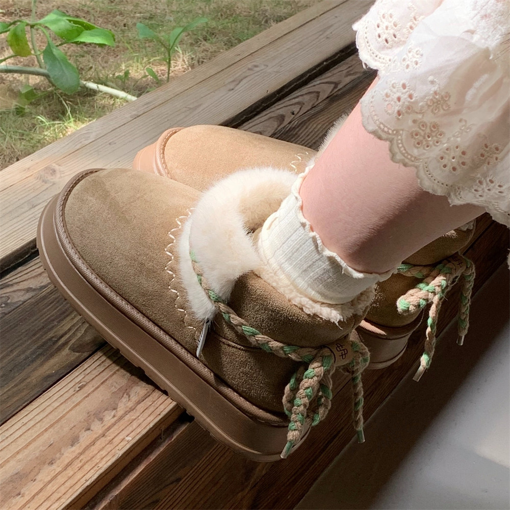 细细条 雪地靴女2025新款冬季加绒拼色毛绒棉靴复古风厚底中筒靴,淘宝优惠券,粉丝福利购,淘宝优惠卷