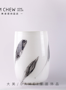 国风现代轻奢白色玻璃花瓶样板间售楼处客厅软装家居餐桌水培插花