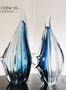 北欧轻奢蓝色热带鱼创意摆件酒柜客厅餐桌玄关电视柜酒店软装摆设