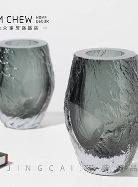 轻奢现代北欧灰色加厚琉璃插花样板间售楼处客厅餐桌软装家居花器
