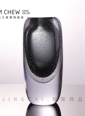 轻奢加厚琉璃灰色玻璃花瓶样板间售楼处客厅玄关餐桌家具沙发边几