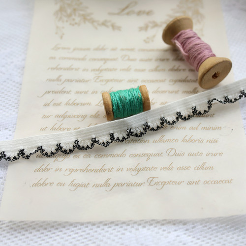 12mm黑白弹力木耳蕾丝花边装饰袖口衣边箱包鞋子床品蕾丝边辅料 - 图1