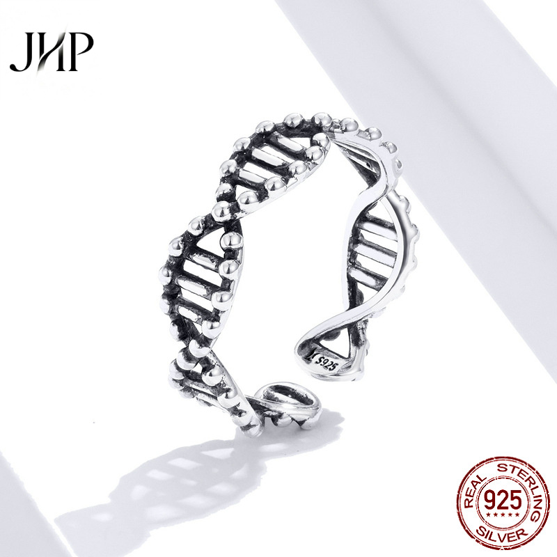 锦河畔原创DNA纯银戒指女士创意diy抹黑925银欧美戒指开口 - 图3