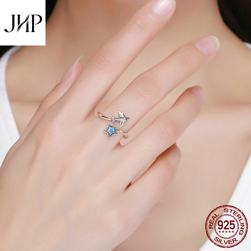 锦河畔新款锆石时尚女士戒指飞机开口可调节纯银s925指环 - 图1