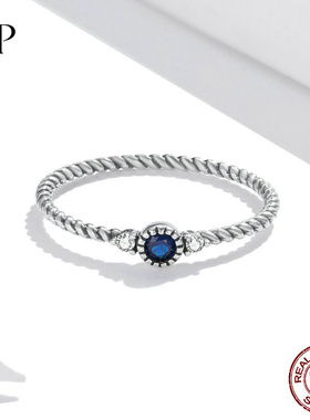 锦河畔欧美s925纯银蓝戒