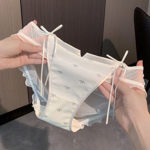 法式网纱蝴蝶结2026新款女士三角裤性感勾人高级感内裤女纯欲蕾丝 - 图0