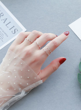 波浪纯银戒指素圈细尾戒食指环