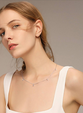 2024新款欧美轻奢感莫桑石项链女满天星s925纯银骨链