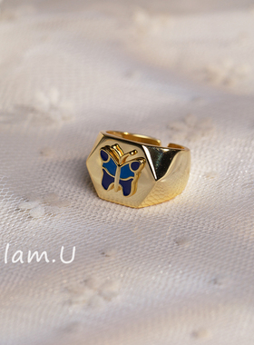 爱丽丝珐琅开口戒指纯银鎏金