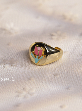 爱丽丝珐琅开口戒指纯银鎏金