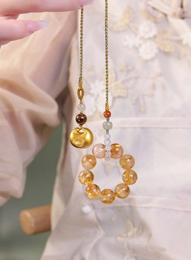 弘法寺钱袋子黄水晶招财平安挂件