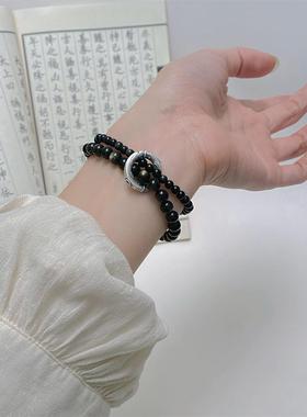 弘法寺黑曜石双层手串珠水晶中式