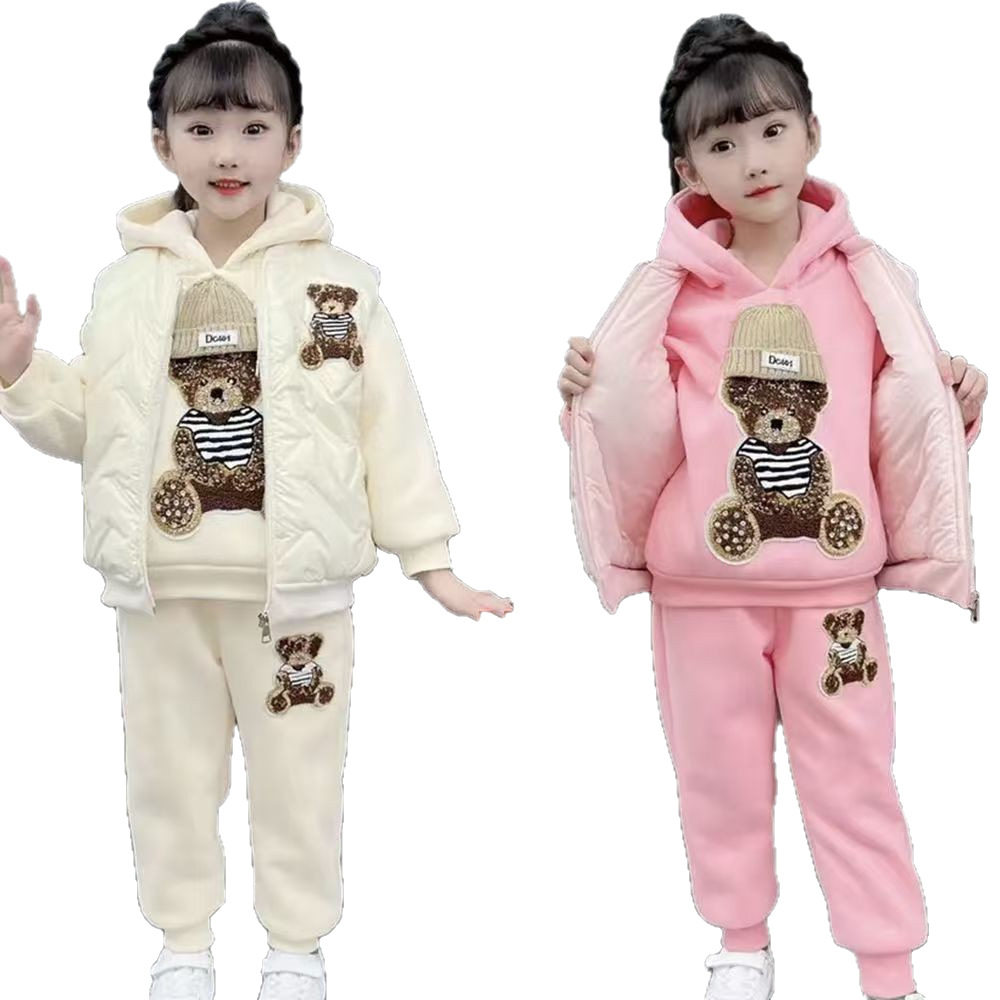 女童三件套秋冬款2025新款中大儿童裤套装加绒卫衣洋气女孩运动装,淘宝优惠券,粉丝福利购,淘宝优惠卷