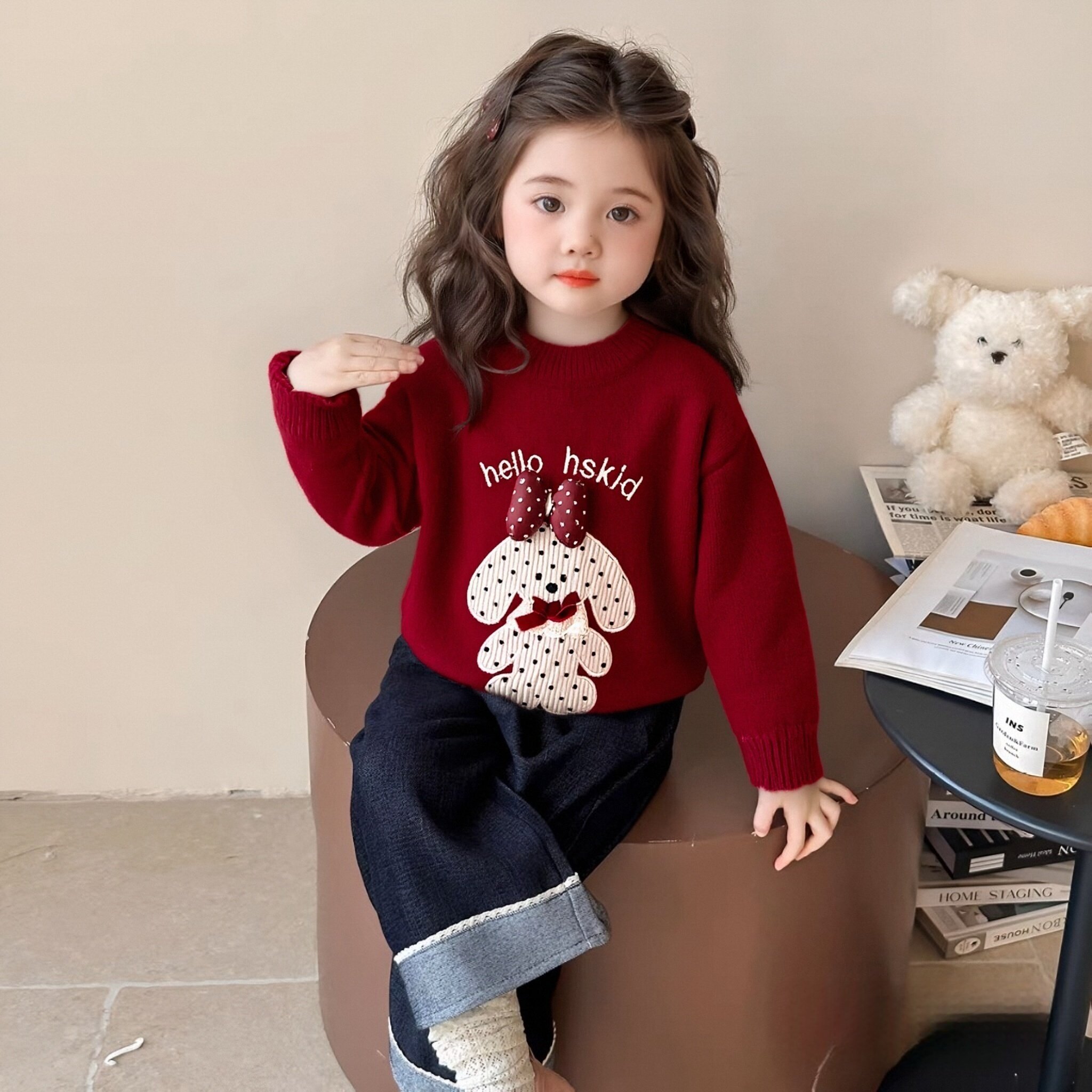 女童韩版毛衣秋冬2025新款洋气儿童红色女宝宝新年服针织打底毛衣,淘宝优惠券,粉丝福利购,淘宝优惠卷