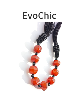 天然红黑玛瑙原创复古极简项链