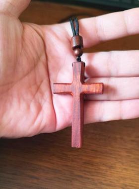 手工棱角紫光檀木十字架吊坠项链男女轻奢新中式挂件饰品原创设计