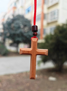 红绳桃木十字架平安情侣毛衣链
