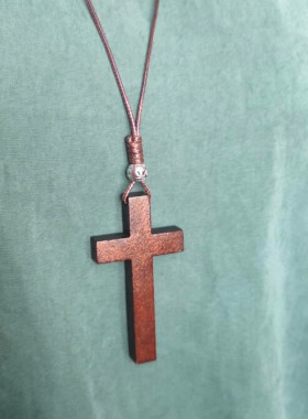 十字架实木雕刻文艺范女士毛衣链