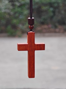 原创血檀木十字架情侣毛衣链