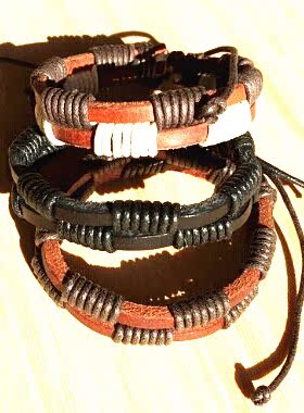 韩版男士双层真皮饰品情侣手链