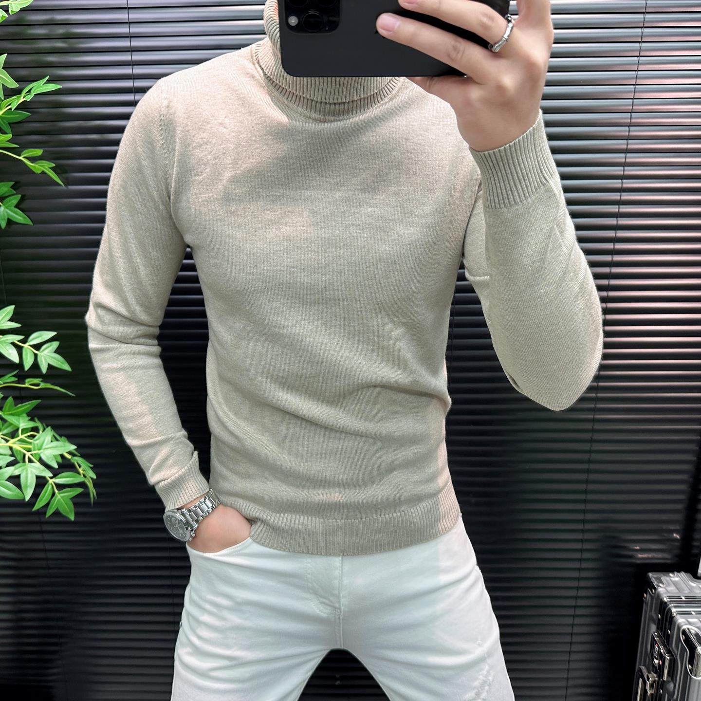 高端简约秋冬男士高领毛衣韩版修身纯色保暖内搭男针织衫打底毛衣,淘宝优惠券,粉丝福利购,淘宝优惠卷