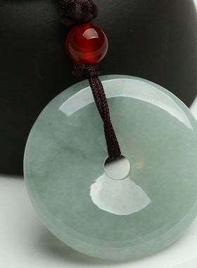 缅甸玉石吊坠翡翠平安扣大号冰糯种飘绿玉环平安扣吊坠男女款