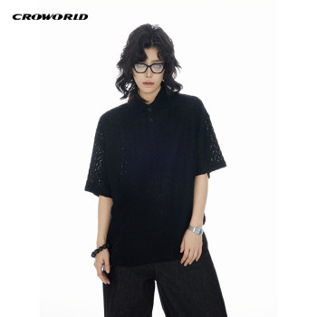 CROWORLD summer ໃຫມ່ hollow ຕາຫນ່າງ sweater ຄົນອັບເດດ: ຂອງຜູ້ຊາຍ trendy lapel ວ່າງເສື້ອ POLO ແຂນສັ້ນ