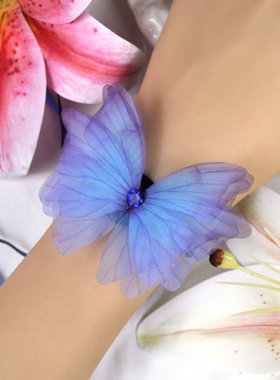 8厘米立体蓝蝴蝶手带绳森系薄纱古风新中式表演甜美跳舞手链饰品