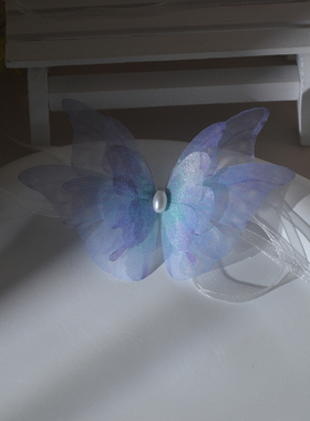 森系蓝蝴蝶脖颈丝带绳造型小众设计感复古甜美项链轻奢网红锁骨链