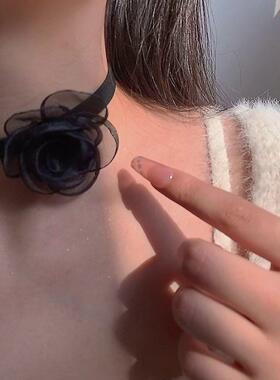 黑色玫瑰花朵项链复古项圈法式优雅锁骨链名媛ins小众甜美choker