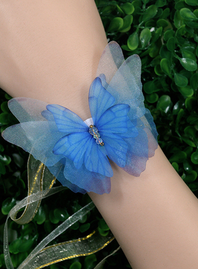 7厘米立体蓝色蝴蝶手带绳森系高级感手链跳舞手腕花舞蹈手饰品