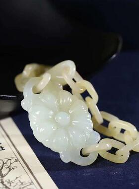 正品送证天然和田玉太阳花手链