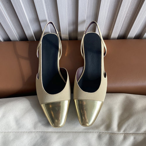 【离不凡】2025早春新款圆头小香风拼色金属布面粗跟细带平底凉鞋 - 图2