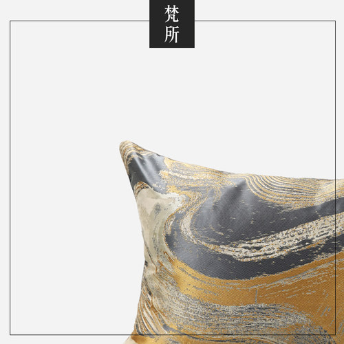 现代新中式轻奢水墨咖色抽象图案靠垫抱枕样板房售楼会所沙发腰枕-图1