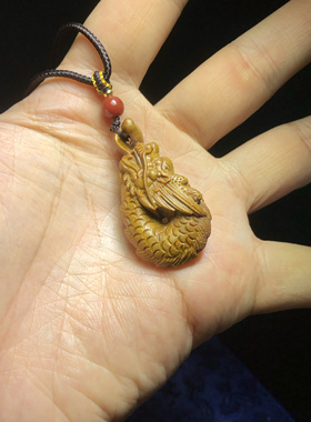 绿檀木生肖龙手机链挂件木质雕刻龙手机吊坠钥匙链挂坠复古风可爱