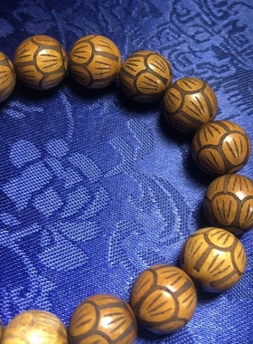 精品老桃木木作精雕刻对对莲花好运连连木雕12mm手串佛珠手链文玩