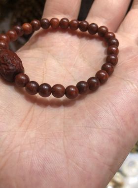 精品非洲血檀木木作精雕刻大红枣6mm圆珠单圈手串佛珠手链女士款