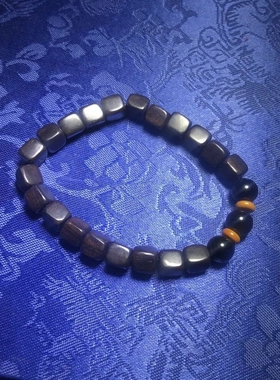 精品黑檀木方块珠手串手链文玩黑金耀石单圈女士款木珠礼品