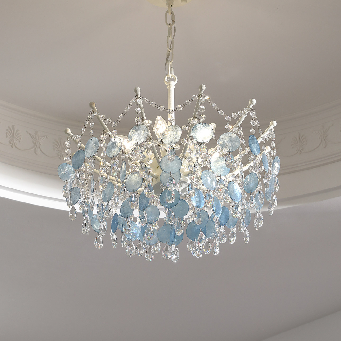 法式中古风客厅吊灯复古蓝色贝壳别墅复式vintag卧室水晶灯高级感,淘宝优惠券,粉丝福利购,淘宝优惠卷