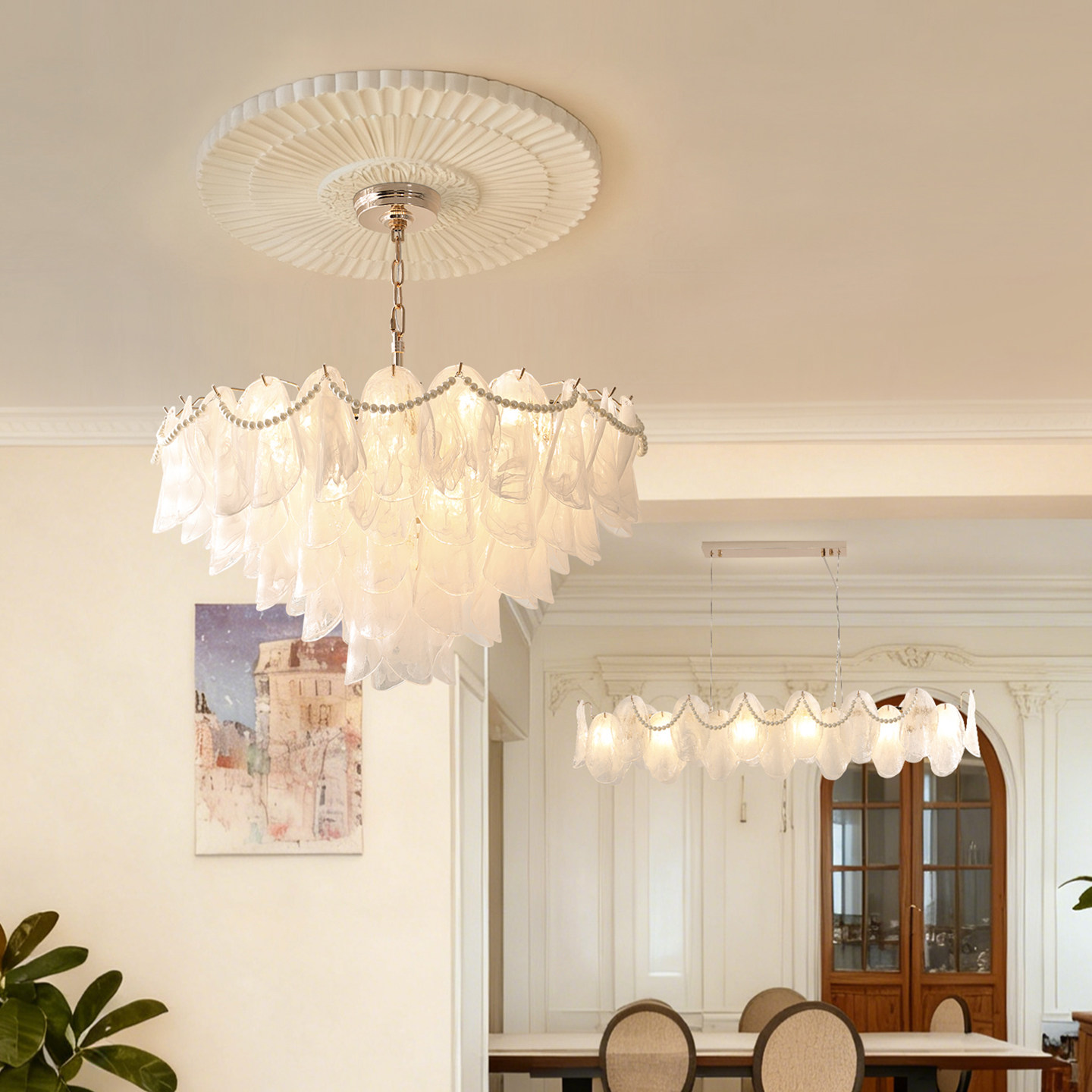 法式云雾玻璃珍珠吊灯高级感客厅主灯轻奢复古卧室灯浪漫装饰灯具,淘宝优惠券,粉丝福利购,淘宝优惠卷