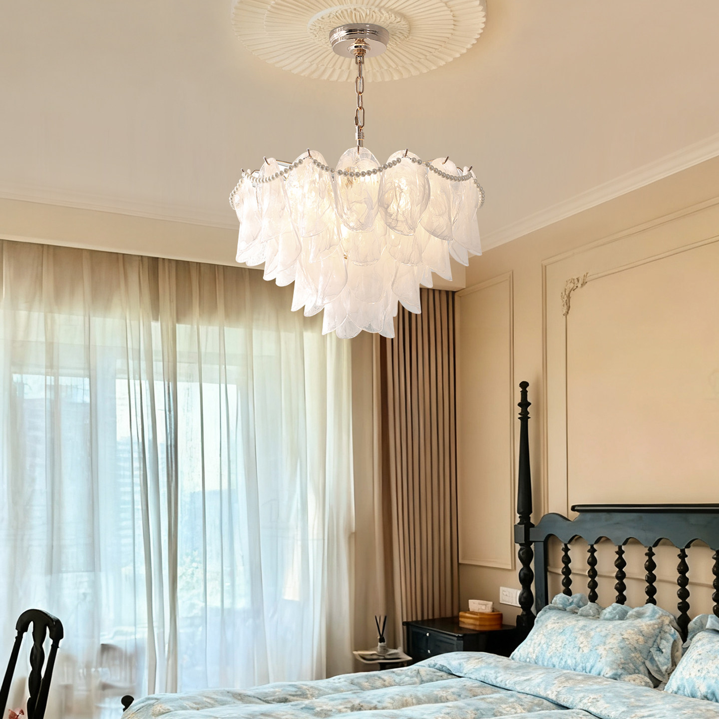 法式云雾玻璃珍珠吊灯高级感客厅主灯轻奢复古卧室灯浪漫装饰灯具,淘宝优惠券,粉丝福利购,淘宝优惠卷