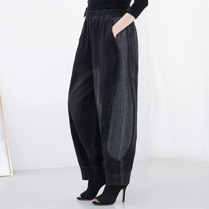 松紧高腰牛仔裤女阔腿哈伦裤宽松显瘦灯笼裤时尚大码休闲长裤时尚,淘宝优惠券,粉丝福利购,淘宝优惠卷