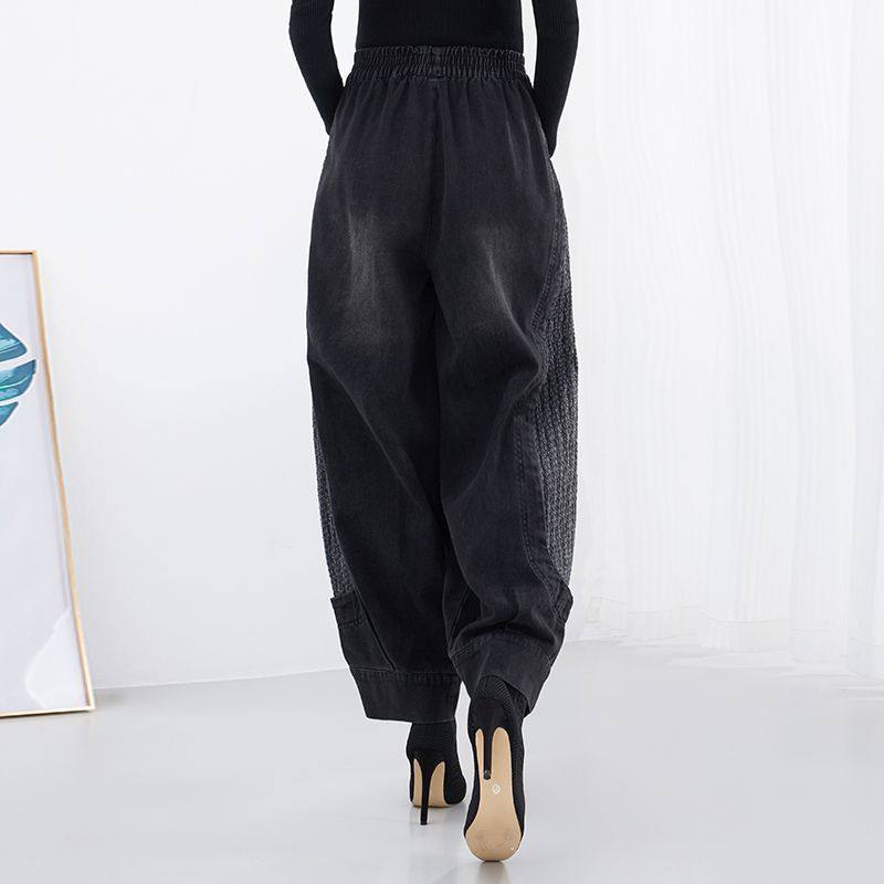 松紧高腰牛仔裤女阔腿哈伦裤宽松显瘦灯笼裤时尚大码休闲长裤时尚,淘宝优惠券,粉丝福利购,淘宝优惠卷