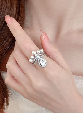 新款时尚简约欧美夏日指环清新风格气质双层叠戴优雅水滴女士戒指