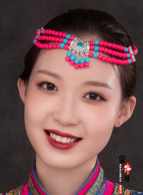 蒙古族演出头饰串珠珠手工头饰女演出舞蹈服装配饰民族舞蹈头饰女