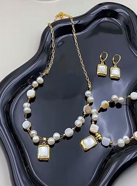 新款珍珠项链三件套手工