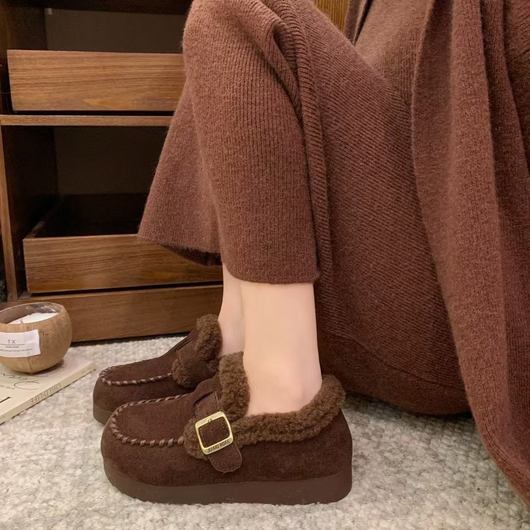 2025秋冬舒适加绒勃肯鞋女超柔皮带扣懒人鞋保暖百搭平底棉鞋D056,淘宝优惠券,粉丝福利购,淘宝优惠卷