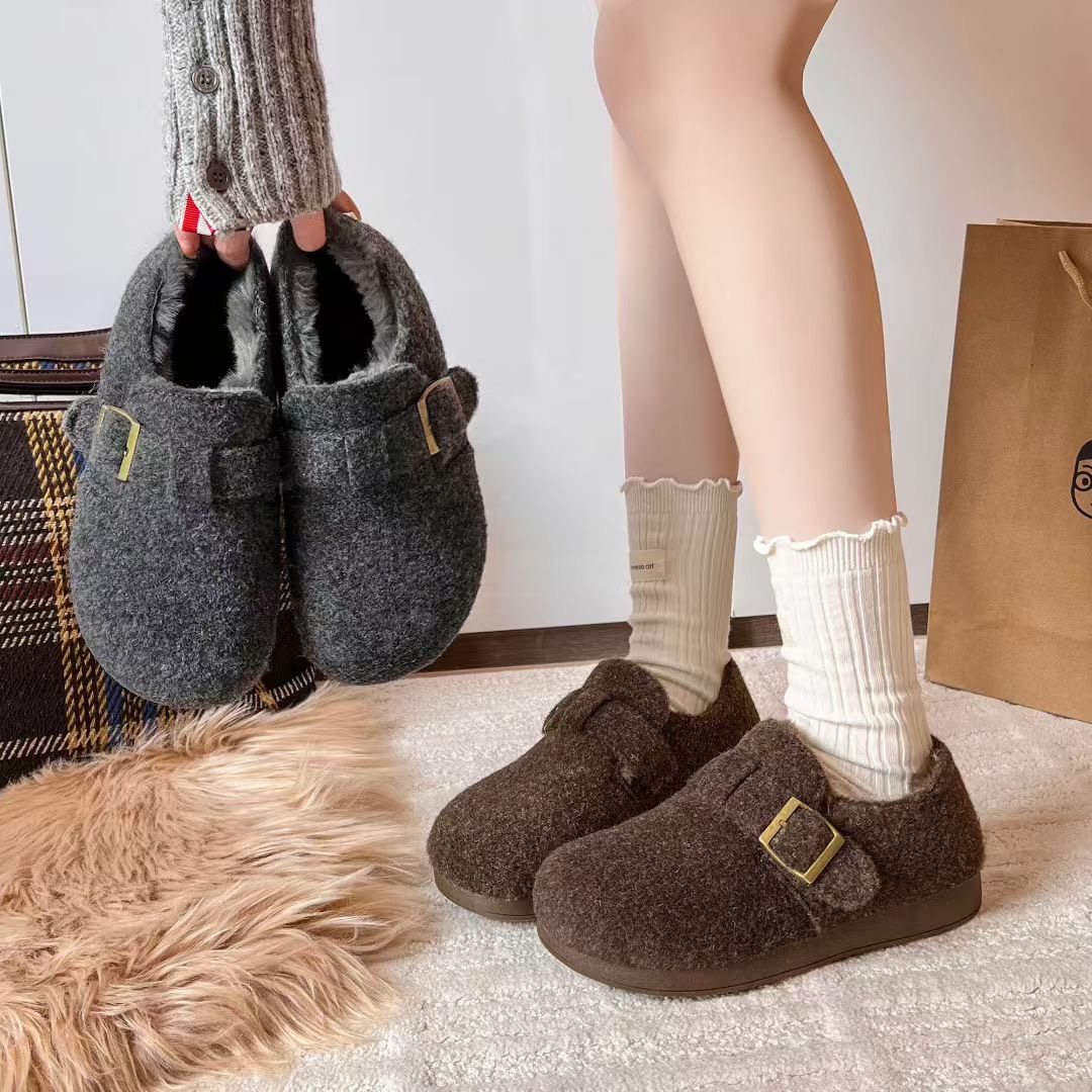 2025新款平底加绒勃肯鞋保暖毛毛鞋棉鞋女呢子小众百搭拖鞋V788,淘宝优惠券,粉丝福利购,淘宝优惠卷
